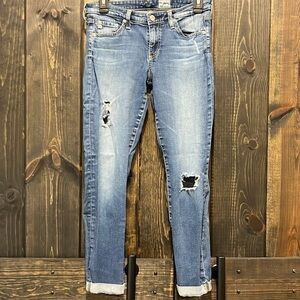 AG‎ Adriano Goldschmied Jeans 27 Ankle Crop Cuffed Distressed Boho Mid Rise